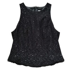 Joseph Ribkoff Black Sequin Lace Beaded Trim Sleeveless Tank Top Size 8